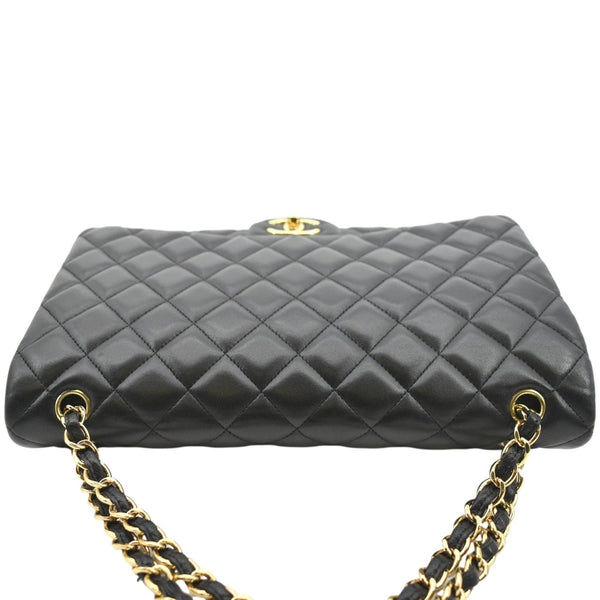 CHANEL Maxi Double Flap Lambskin Leather Shoulder Bag Black