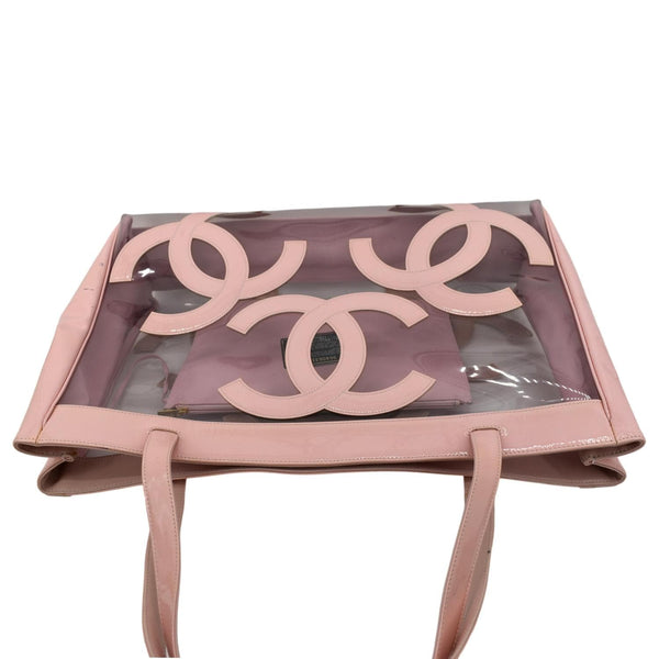 Chanel Coco Logo PVC Vinyl Tote Shoulder Bag Light Pink