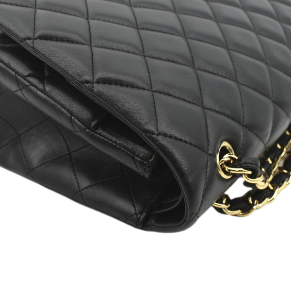 CHANEL Maxi Double Flap Lambskin Leather Shoulder Bag Black