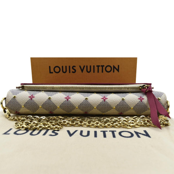 LOUIS VUITTON Studded Pochette Felicie Damier Azur Crossbody Bag White