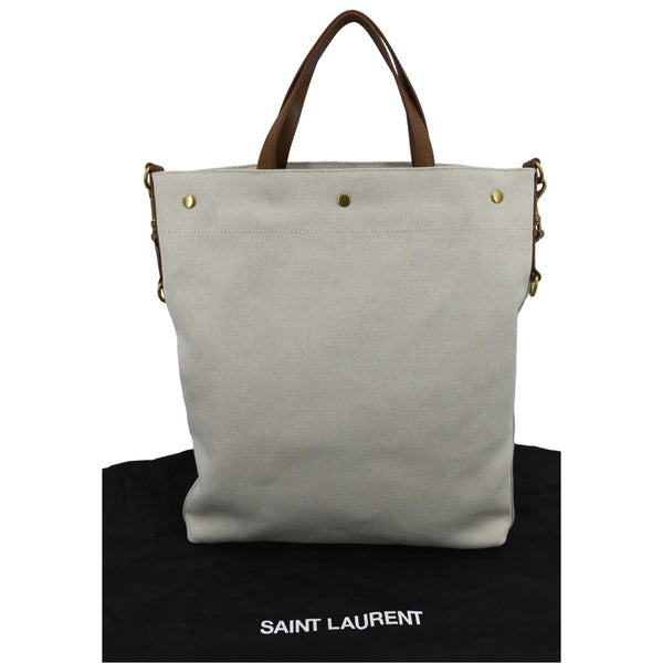 YVES SAINT LAURENT North South Foldable Canvas Smooth Leather Shoulder Bag Naturel
