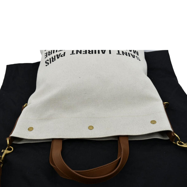 YVES SAINT LAURENT North South Foldable Canvas Smooth Leather Shoulder Bag Naturel