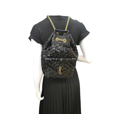YVES SAINT LAURENT Sequin Leather Backpack Bag Black