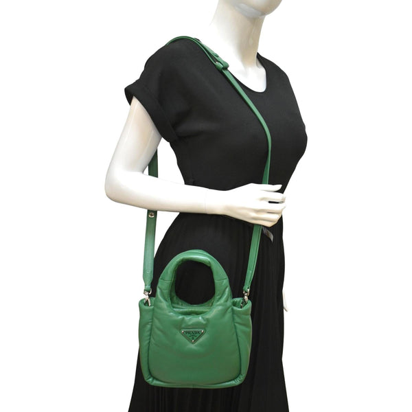 Prada Small Padded Soft Leather Shoulder Bag Dark Green - Full View