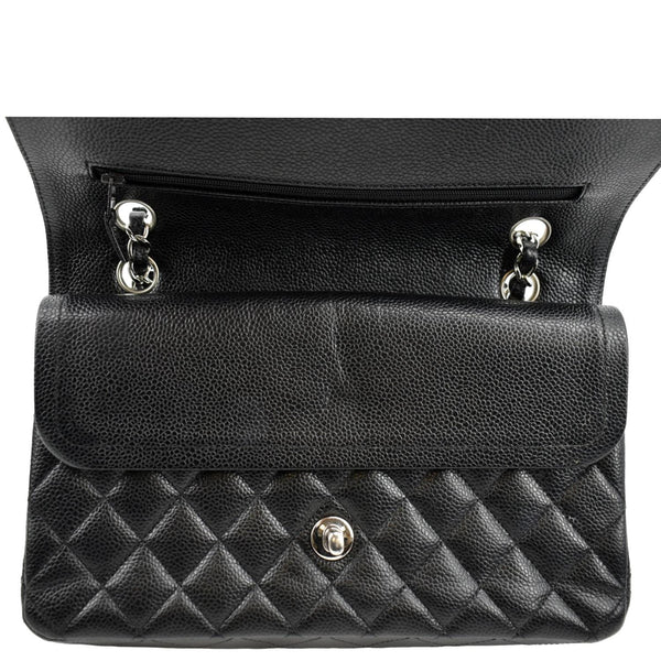CHANEL Classic Medium Double Flap Caviar Leather Shoulder Bag Black