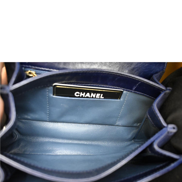 CHANEL Chain Handle CC Flap Quilted Leather Shoulder Bag Blue