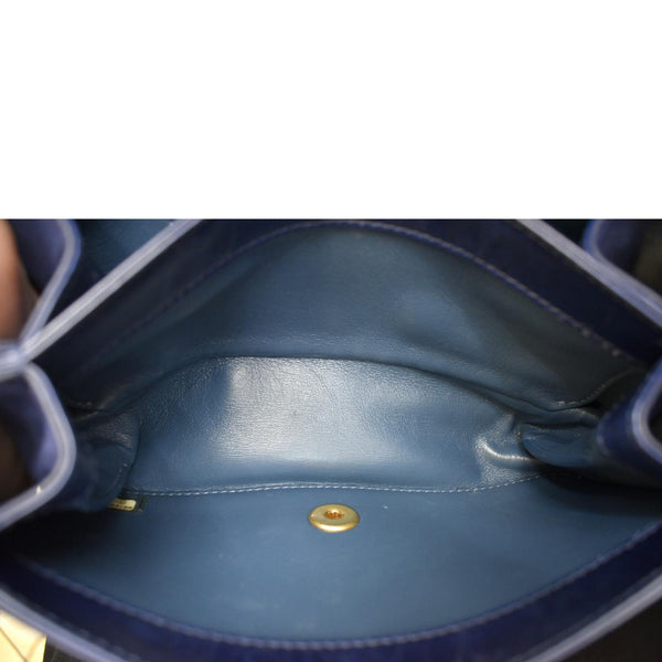 CHANEL Chain Handle CC Flap Quilted Leather Shoulder Bag Blue