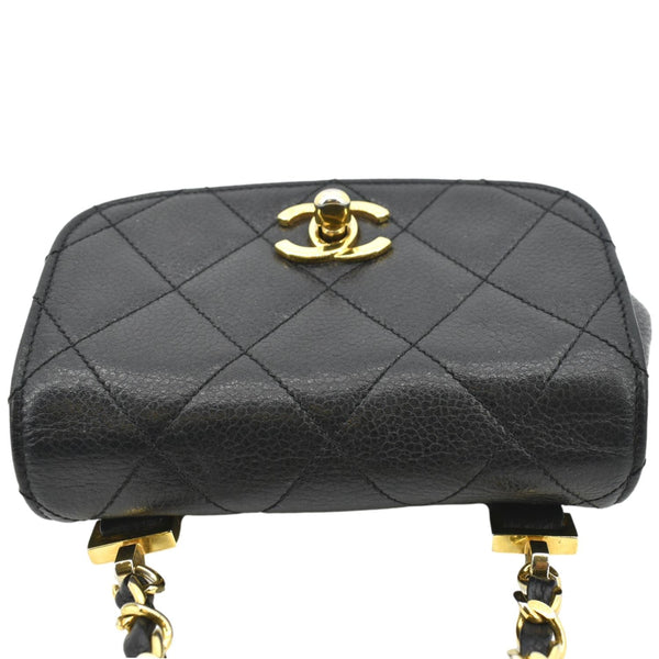 CHANEL Round Flap Vintage Quilted Caviar Leather Crossbody Bag Black