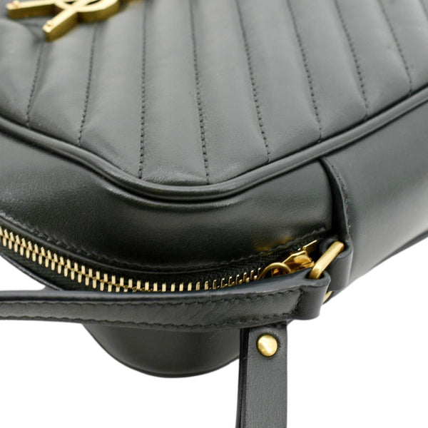 YVES SAINT LAURENT Lou Chevron Leather Camera Crossbody Bag Green