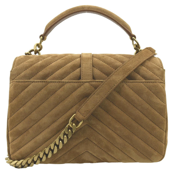 YVES SAINT LAURENT College Chevron Suede Shoulder Chain Bag Camel