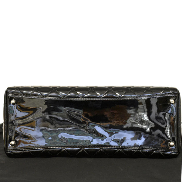 CHANEL Front Pocket Quilted Patent Leather Shopping Tote Bag Black