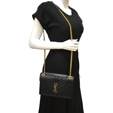 YVES SAINT LAURENT Envelope Medium Matelasse Leather Crossbody Bag Black