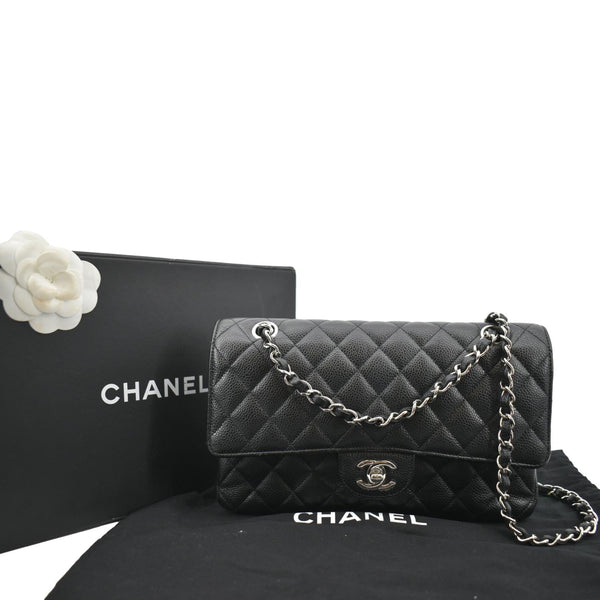 CHANEL Classic Medium Double Flap Caviar Leather Shoulder Bag Black