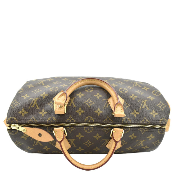 LOUIS VUITTON Speedy 35 Monogram Canvas Satchel Bag Brown