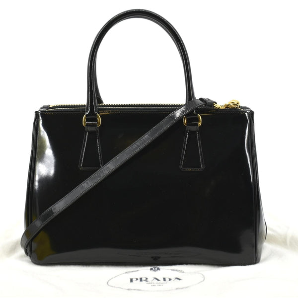 Prada Double Zip Patent Leather Shoulder Bag Black - Back
