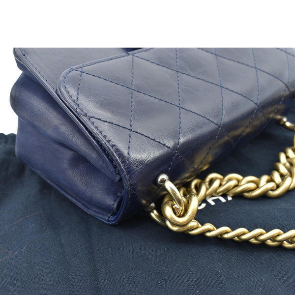 CHANEL Chain Handle CC Flap Quilted Leather Shoulder Bag Blue