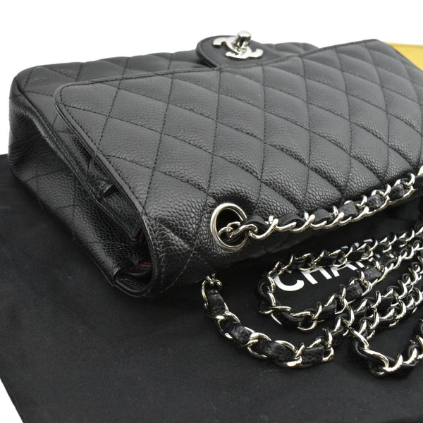 CHANEL Classic Medium Double Flap Caviar Leather Shoulder Bag Black