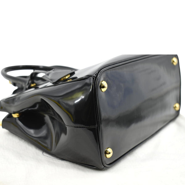 Prada Double Zip Patent Leather Shoulder Bag Black - Bottom Left