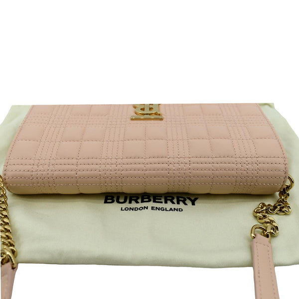 BURBERRY Tb Lola Quilted Lambskin Chain Shoulder Bag Beige