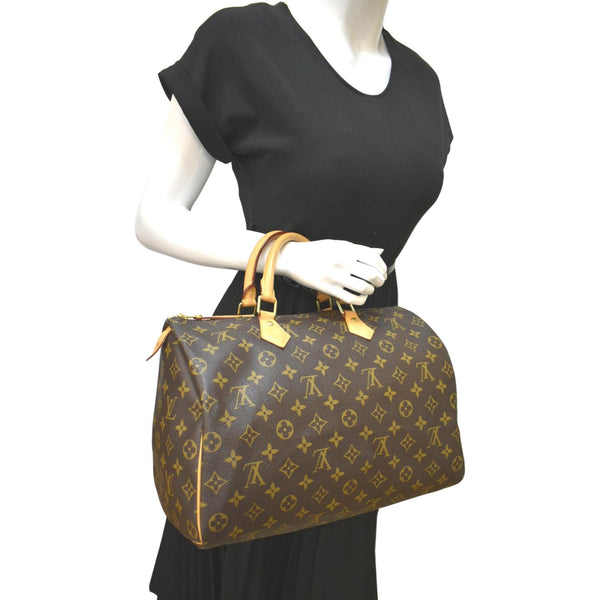 LOUIS VUITTON Speedy 35 Monogram Canvas Satchel Bag Brown