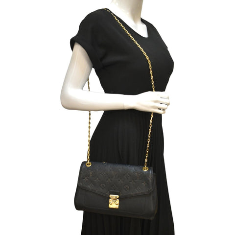 LOUIS VUITTON Saint Germain MM Monogram Empreinte Leather Shoulder Bag Black