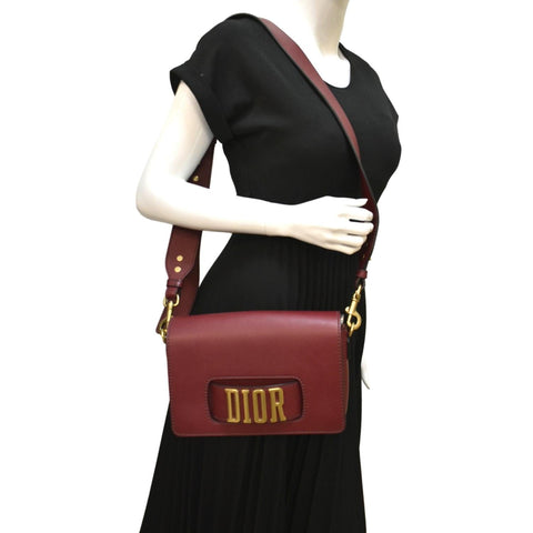 CHRISTIAN DIOR Dio(r)evolution Flap Calfskin Shoulder Bag Dark Red