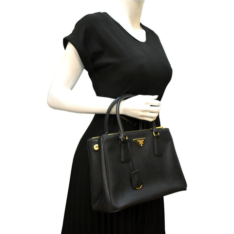 PRADA Galleria Double-Zip small Saffiano Leather Tote Bag Black