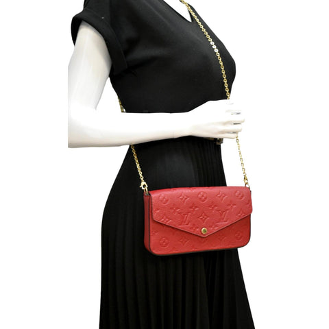 LOUIS VUITTON Pochette Felicie Monogram Empreinte Chain Wallet Red