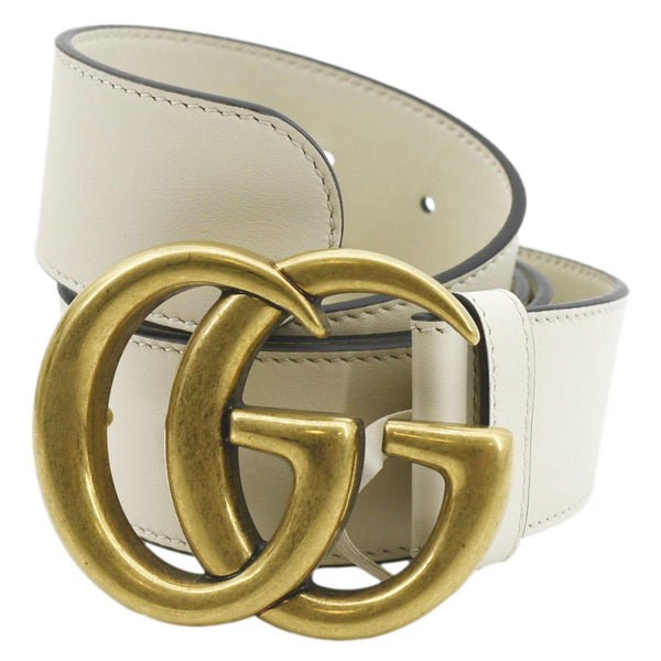 GUCCI Double G Buckle Leather Belt Size 95.38 Ivory 400593