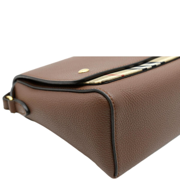 BURBERRY Check Note Grainy Leather Crossbody Bag Brown