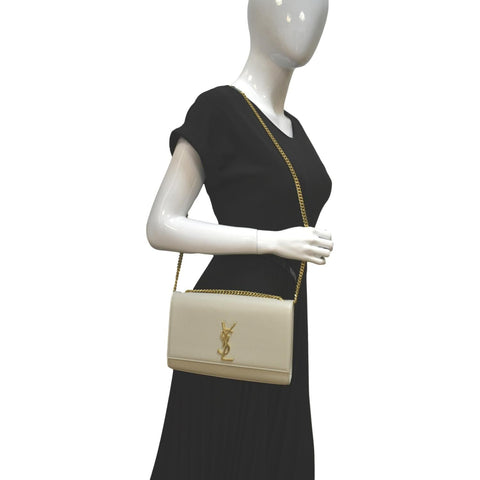 Yves Saint Laurent Kate Leather Shoulder Bag Ivory - Full View