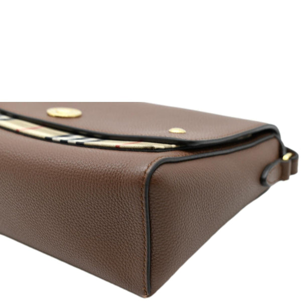 BURBERRY Check Note Grainy Leather Crossbody Bag Brown