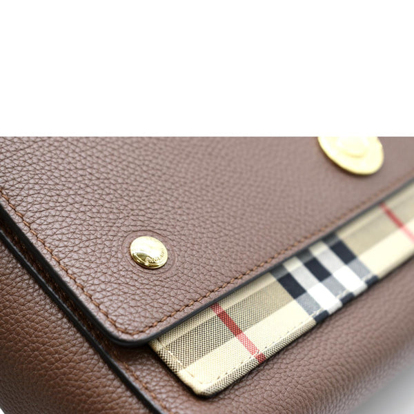 BURBERRY Check Note Grainy Leather Crossbody Bag Brown
