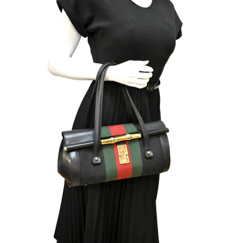 Gucci Bamboo Bullet Calfskin Leather Satchel Bag Black - Full View