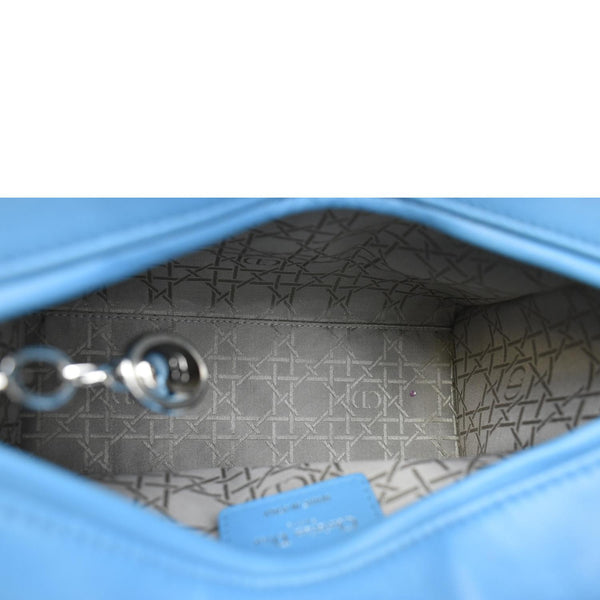 CHRISTIAN DIOR Medium Lady Dior Cannage Lambskin Leather Shoulder Bag Blue