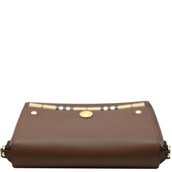 BURBERRY Check Note Grainy Leather Crossbody Bag Brown