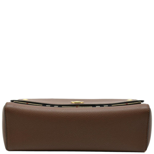 BURBERRY Check Note Grainy Leather Crossbody Bag Brown