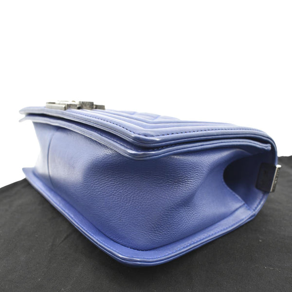 Chanel Boy Flap Calf Leather Crossbody Bag in Blue - Bottom Right