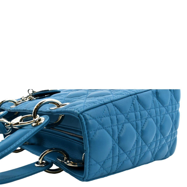 CHRISTIAN DIOR Medium Lady Dior Cannage Lambskin Leather Shoulder Bag Blue