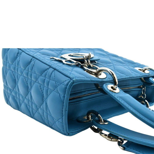 CHRISTIAN DIOR Medium Lady Dior Cannage Lambskin Leather Shoulder Bag Blue