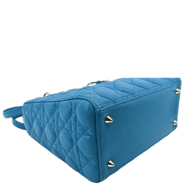 CHRISTIAN DIOR Medium Lady Dior Cannage Lambskin Leather Shoulder Bag Blue