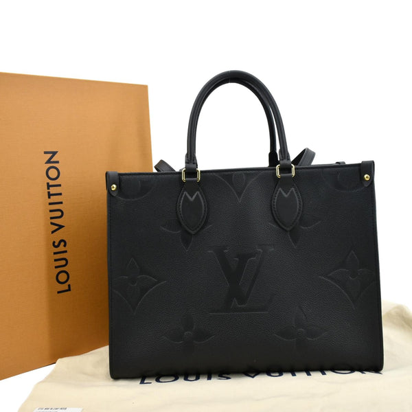 LOUIS VUITTON Onthego MM Giant Monogram Empreinte Leather Tote Shoulder Bag Black