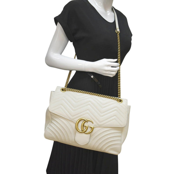 GUCCI GG Marmont Large Matelasse Leather Shoulder Bag White 498090