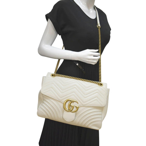GUCCI GG Marmont Large Matelasse Leather Shoulder Bag White 498090