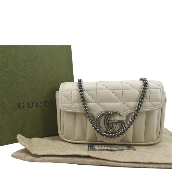 GUCCI GG Marmont Super Mini Matelasse Leather Shoulder Bag White 476433