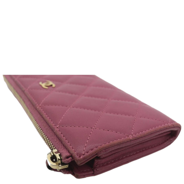 Chanel CC Quilted Leather Zip Wallet Pink - Top Left