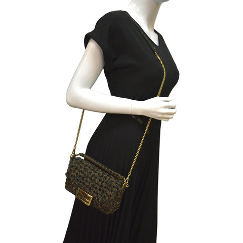 Fendi Mini Baguette Woven Jacquard Fabric Shoulder Bag - Full View