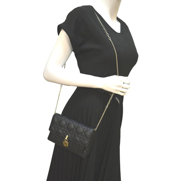 Christian Dior Lady Dior Cannage Shoulder Chain Wallet - Full View