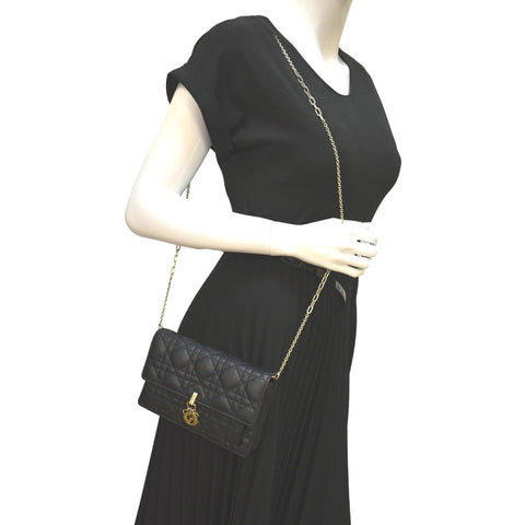 Christian Dior Lady Dior Cannage Shoulder Chain Wallet - Full View
