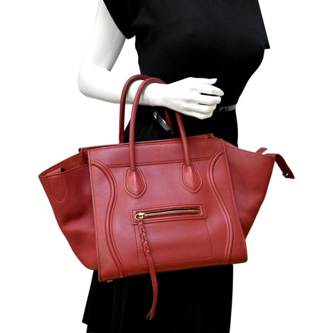 Celine Luggage Leather Tote Bag Red - Full View